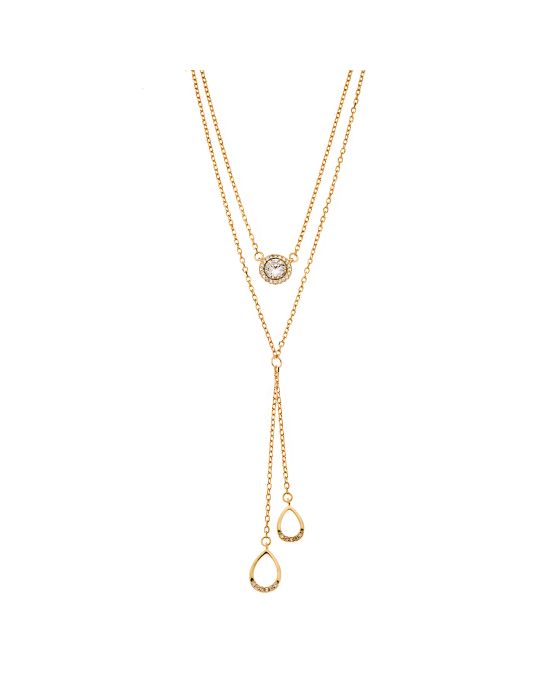 Κολιέ Selena από επιχρυσωμένο ασήμι 925, διπλή αλυσίδα με λευκά ζιργκόν και κρεμαστά δάκρυα SSR3926GD