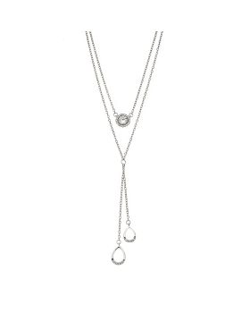 Κολιέ Selena από ασήμι 925, διπλή αλυσίδα με λευκά ζιργκόν και κρεμαστά δάκρυα SSR3926SR