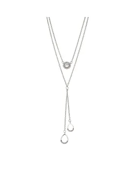 Κολιέ Selena από ασήμι 925, διπλή αλυσίδα με λευκά ζιργκόν και κρεμαστά δάκρυα SSR3926SR
