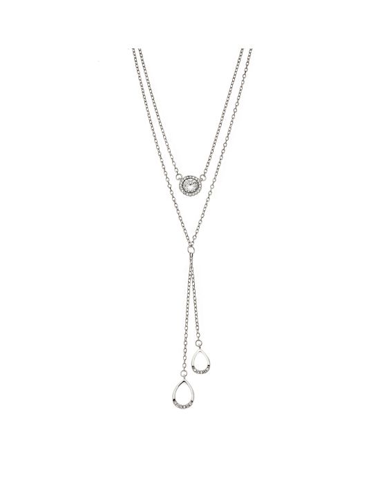 Κολιέ Selena από ασήμι 925, διπλή αλυσίδα με λευκά ζιργκόν και κρεμαστά δάκρυα SSR3926SR