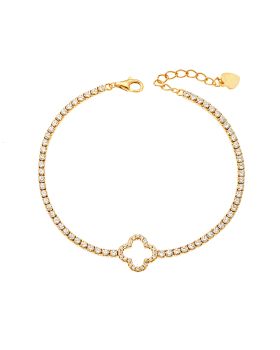 Βραχιόλι Selena από επιχρυσωμένο ασήμι 925, Ριβιέρα με σταυρό και λευκά ζιργκόν SSR3932GD