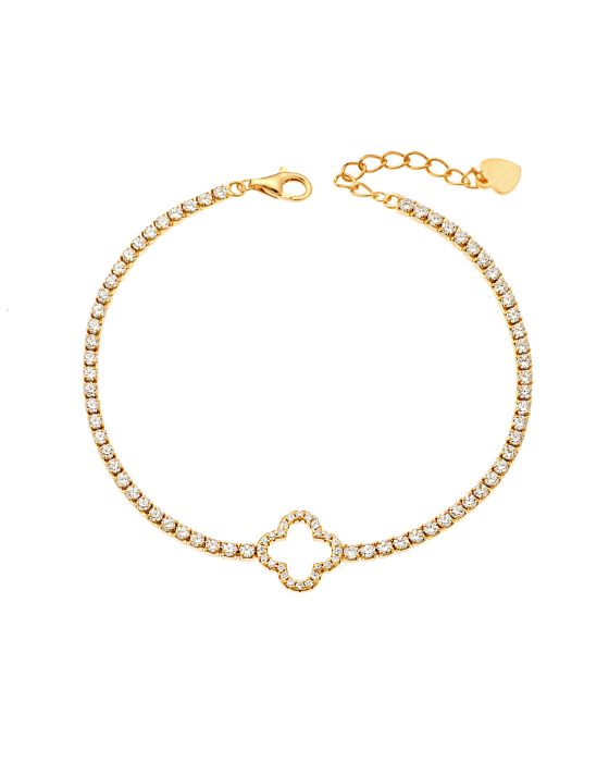 Βραχιόλι Selena από επιχρυσωμένο ασήμι 925, Ριβιέρα με σταυρό και λευκά ζιργκόν SSR3932GD