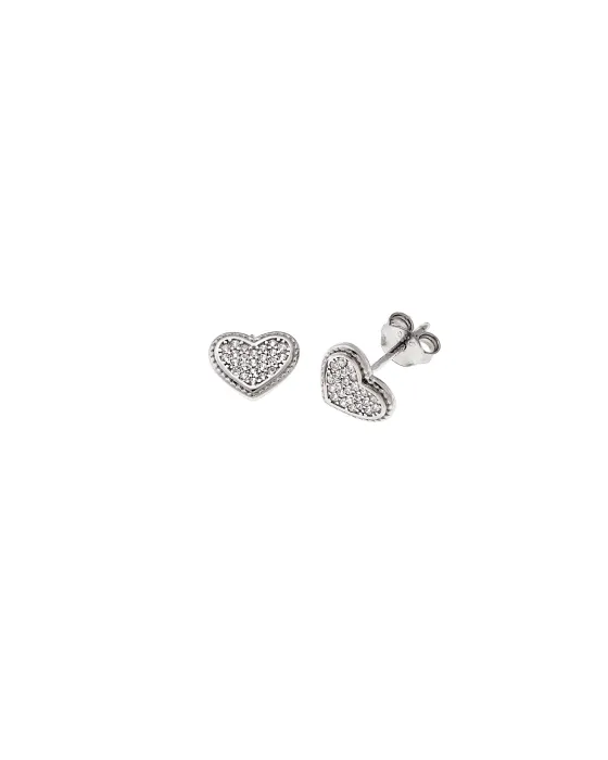 Selena earrings made of 925 silver, heart with white zircons SSR3965SR, Silver / Zircon, Silver