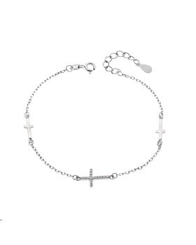 Βραχιόλι Γυναικείο Selena από ασήμι 925, τριπλός σταυρός με ζιργκόν πέτρες SSR4152SR