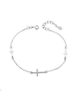 Βραχιόλι Γυναικείο Selena από ασήμι 925, τριπλός σταυρός με ζιργκόν πέτρες SSR4152SR