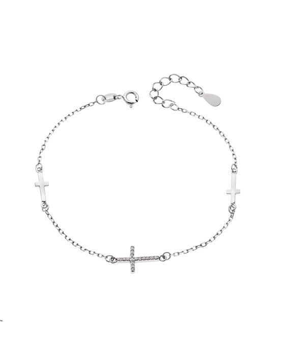 Βραχιόλι Γυναικείο Selena από ασήμι 925, τριπλός σταυρός με ζιργκόν πέτρες SSR4152SR