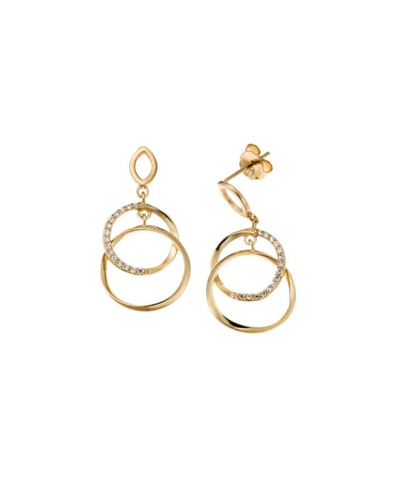 Σκουλαρίκια Selena από επιχρυσωμένο ασήμι 925, μπλεγμένοι κύκλοι με λευκά ζιργκόν SSR4248GD