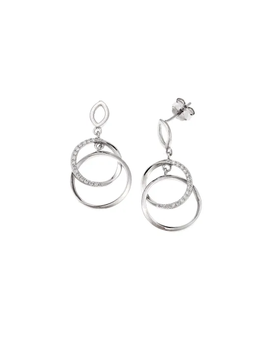 Σκουλαρίκια Selena από ασήμι 925, μπλεγμένοι κύκλοι με λευκά ζιργκόν SSR4248SR