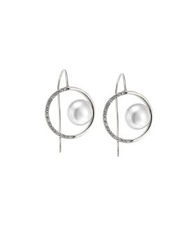 Σκουλαρίκια Selena ασήμι 925, κύκλος με μαργαριτάρι και λευκά ζιργκόν SSR4268SR