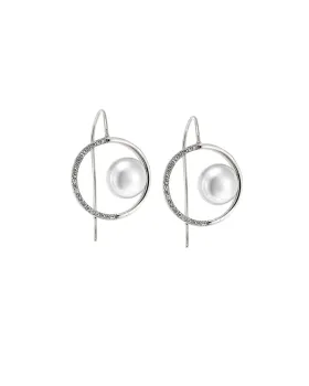 Σκουλαρίκια Selena ασήμι 925, κύκλος με μαργαριτάρι και λευκά ζιργκόν SSR4268SR