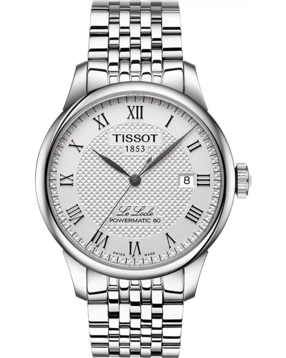 Ανδρικό ρολόι Tissot Le Locle Powermatic 80 T0064071103300, Ασημί καντράν, Μπρασελέ από Ανοξείδωτο ατσάλι