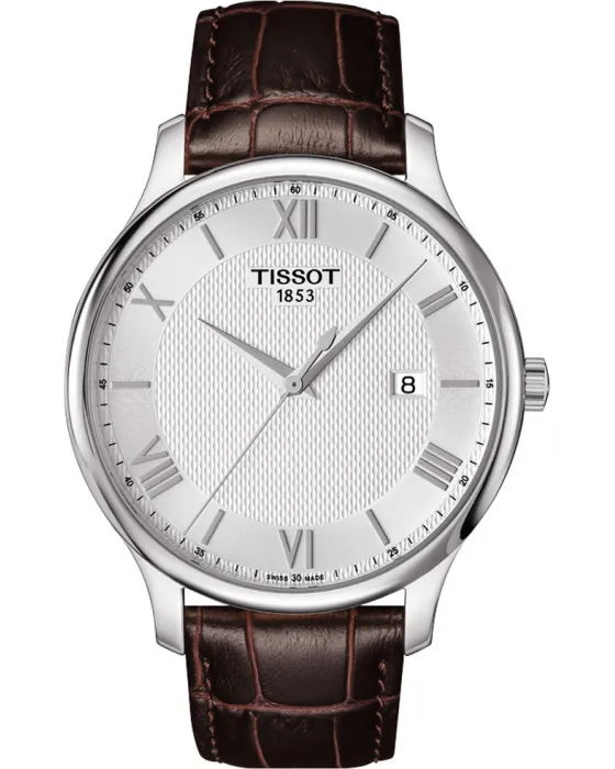 Ανδρικό ρολόι Tissot Tradition T0636101603800, Ασημί καντράν, Λουρί από Δερμάτινο