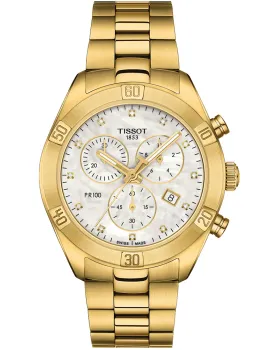 Γυναικείο ρολόι Tissot PR100 Sport Chic Chronograph T1019173311601, Λευκό καντράν, Μπρασελέ από Ανοξείδωτο ατσάλι