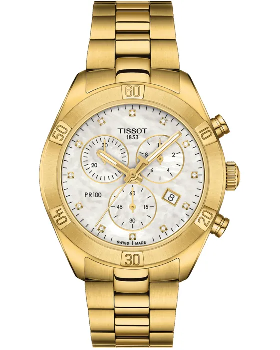 Γυναικείο ρολόι Tissot PR100 Sport Chic Chronograph T1019173311601, Λευκό καντράν, Μπρασελέ από Ανοξείδωτο ατσάλι
