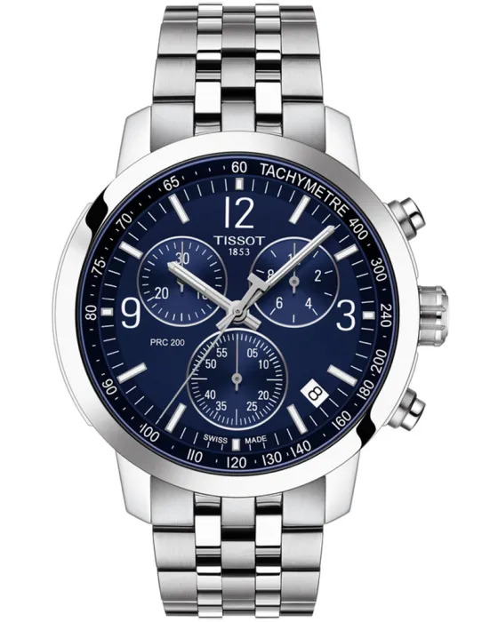 Ανδρικό ρολόι Tissot PRC 200 Chronograph T1144171104700, Μπλε καντράν, Μπρασελέ από Ανοξείδωτο ατσάλι