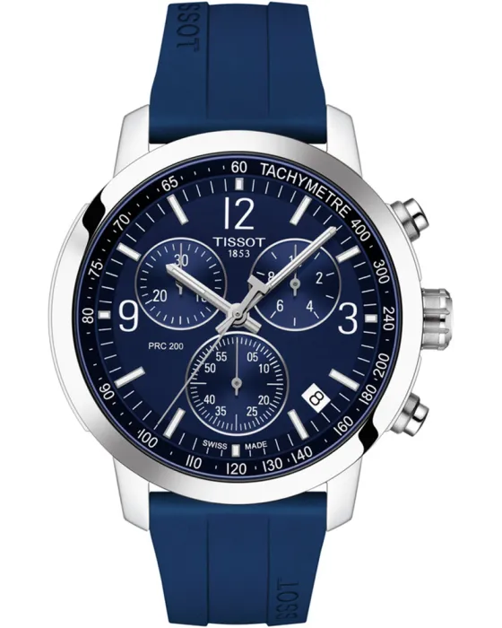 Ανδρικό ρολόι Tissot PRC 200 Chronograph T1144171704700, Μπλε καντράν, Λουρί από Καουτσούκ