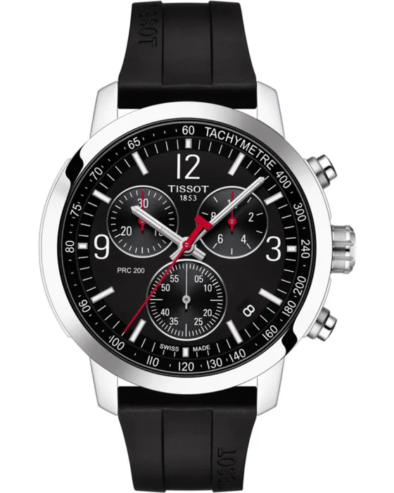 Ανδρικό ρολόι Tissot PRC 200 Chronograph T1144171705700, Μαύρο καντράν, Λουρί από Καουτσούκ