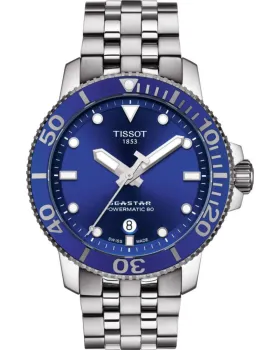 Ανδρικό ρολόι Tissot Seastar 1000 Powermatic 80 T1204071104100, Μπλε καντράν, Μπρασελέ από Ανοξείδωτο ατσάλι