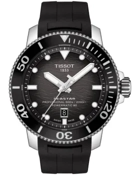 Ανδρικό ρολόι Tissot Seastar 2000 Powermatic 80 T1206071744100, Μαύρο καντράν, Λουρί από Δερμάτινο