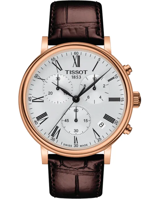 Ανδρικό ρολόι Tissot Carson Premium Chronograph T1224173603300, Λευκό καντράν, Λουρί από Δερμάτινο