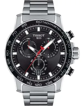 Ανδρικό ρολόι Tissot Supersport Chronograph T1256171105100, Μαύρο καντράν, Μπρασελέ από Ανοξείδωτο ατσάλι