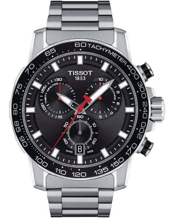 Ανδρικό ρολόι Tissot Supersport Chronograph T1256171105100, Μαύρο καντράν, Μπρασελέ από Ανοξείδωτο ατσάλι