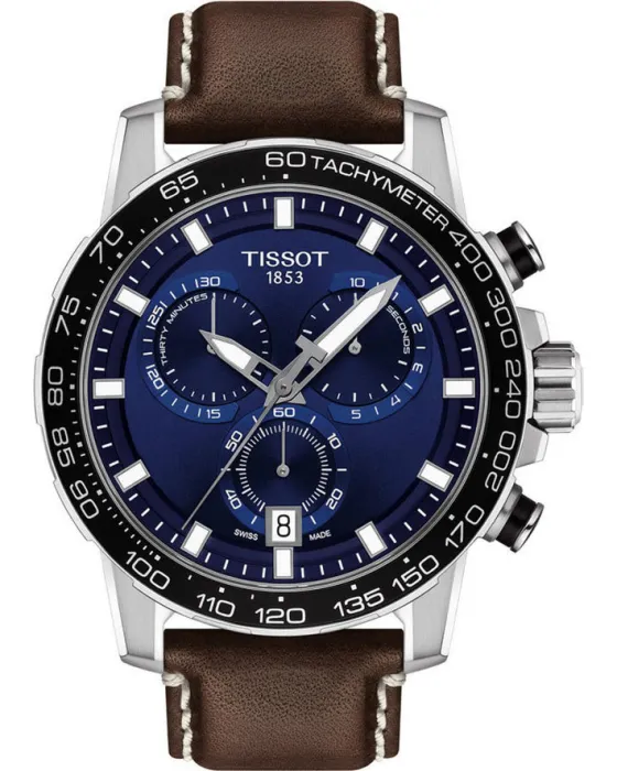 Ανδρικό ρολόι Tissot Supersport Chronograph T1256171604100, Μπλε καντράν, Λουρί από Δερμάτινο