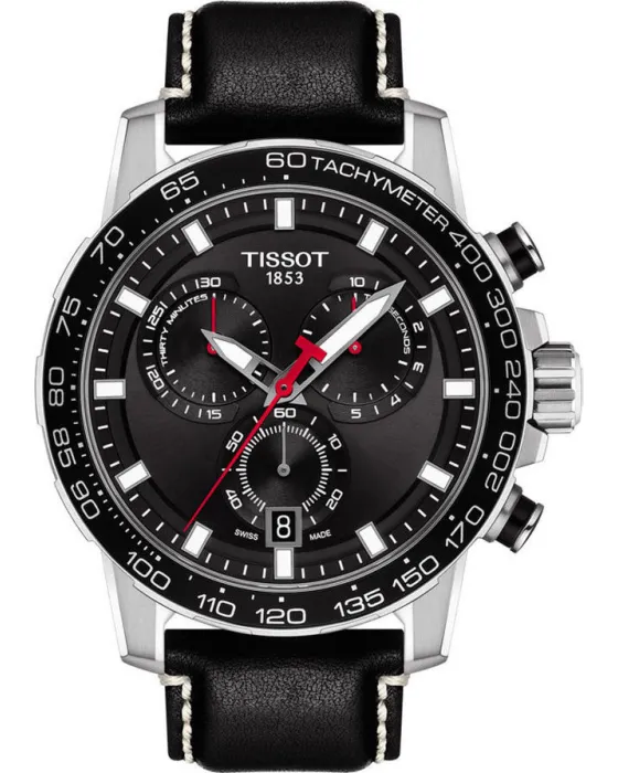 Ανδρικό ρολόι Tissot Supersport Chronograph T1256171605100, Μαύρο καντράν, Λουρί από Δερμάτινο