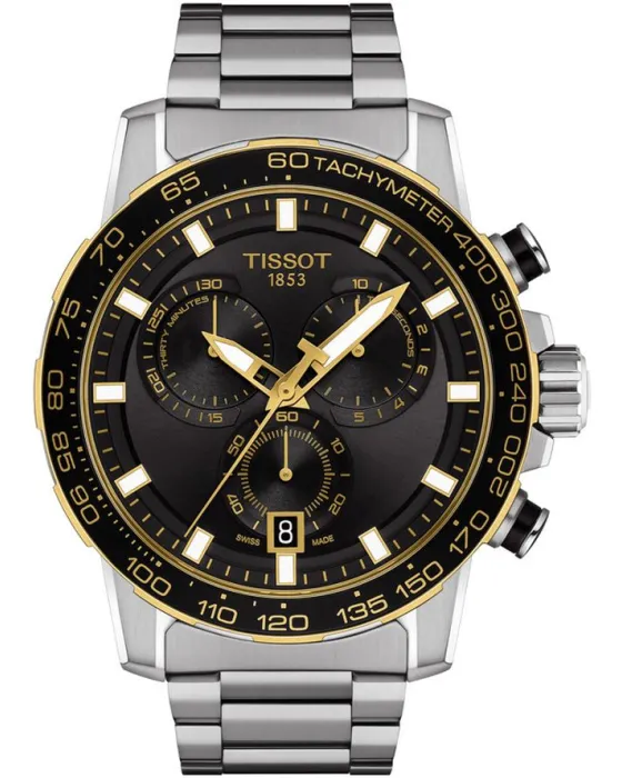 Ανδρικό ρολόι Tissot Supersport Chronograph T1256172105100, Μαύρο καντράν, Μπρασελέ από Ανοξείδωτο ατσάλι