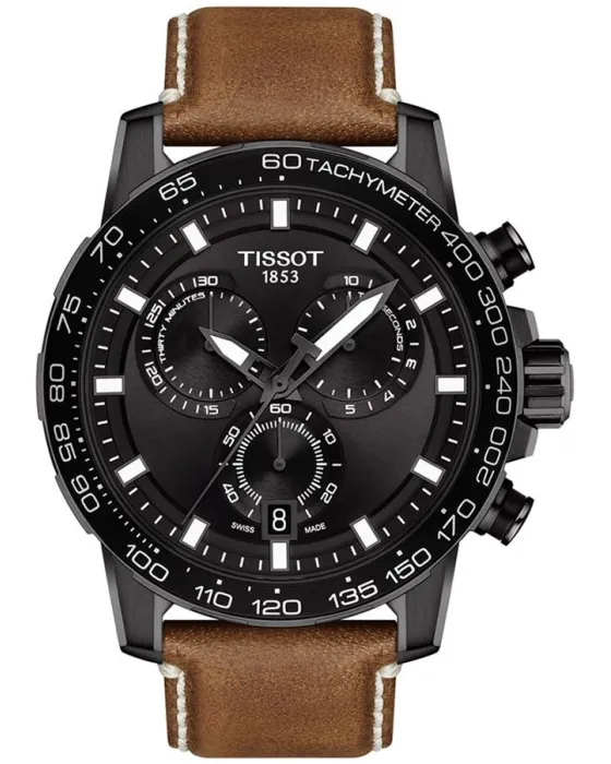 Ανδρικό ρολόι Tissot Supersport Chronograph T1256173605101, Μαύρο καντράν, Λουρί από Δερμάτινο