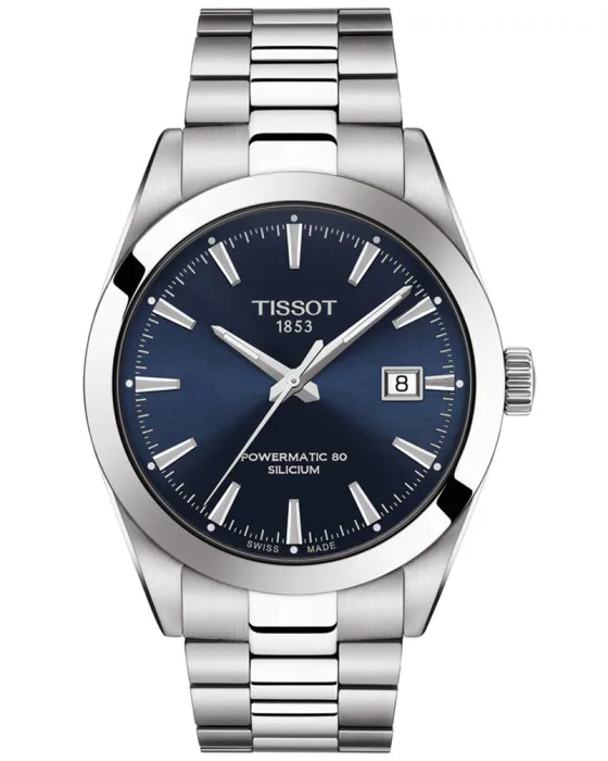 Ανδρικό ρολόι Tissot Gentleman Powermatic 80 Silicium T1274071104100, Μπλε καντράν, Μπρασελέ από Ανοξείδωτο ατσάλι