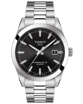 Ανδρικό ρολόι Tissot Gentleman Powermatic 80 Silicium T1274071105100, Μαύρο καντράν, Μπρασελέ από Ανοξείδωτο ατσάλι