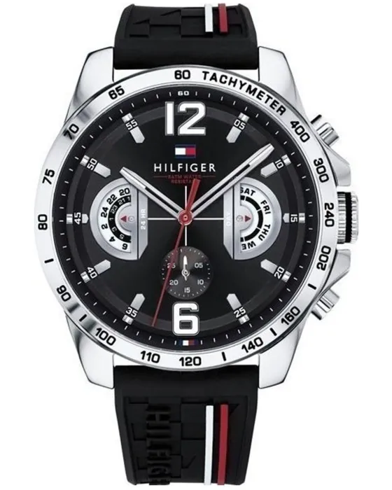 Ανδρικό ρολόι Tommy Hilfiger Decker 1791473, Μαύρο καντράν, Λουρί από Σιλικόνη