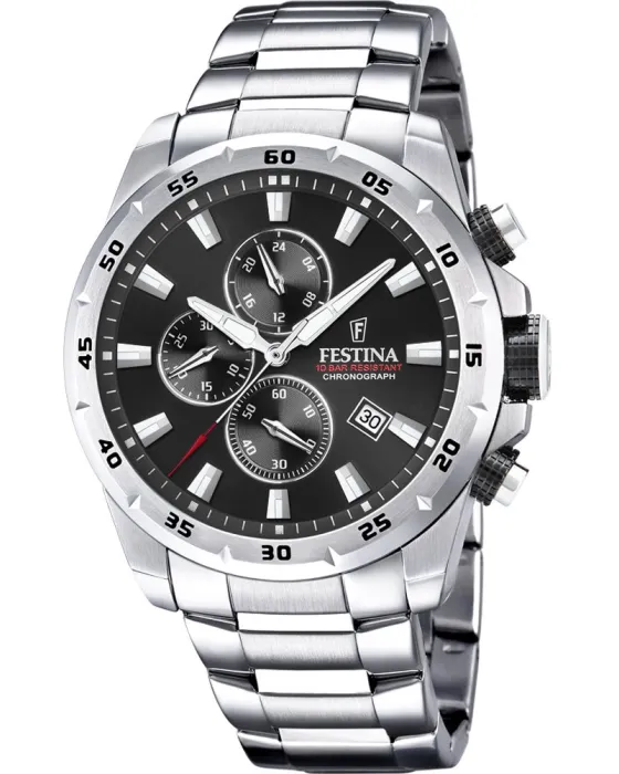 Ανδρικό ρολόι Festina Chronograph F20463 / 4, Μαύρο καντράν, Μπρασελέ από Ανοξείδωτο ατσάλι