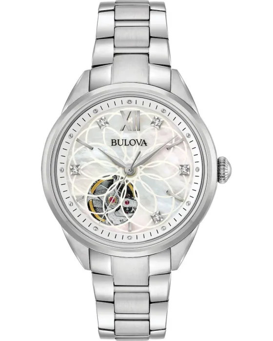 Women's watch Bulova Diamond Automatic 96P181, Silver dial, Bracelet in Stainless Steel