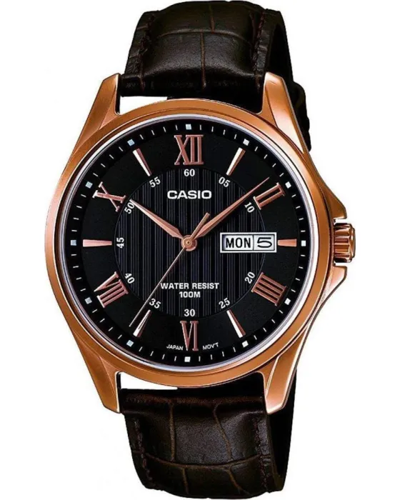 Ανδρικό ρολόι Casio Collection MTP-1384L-1AVEF, Μαύρο καντράν, Λουρί από Δερμάτινο