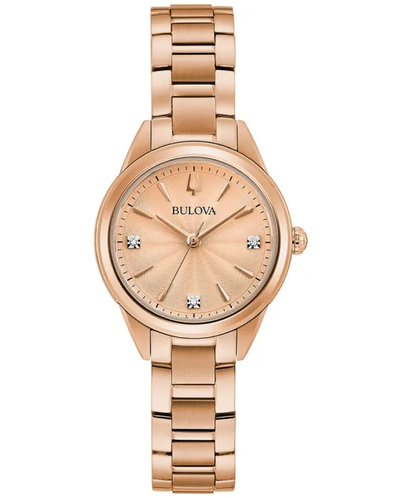 Γυναικείο ρολόι Bulova Sutton 97P151, Ροζ Χρυσό καντράν, Μπρασελέ από Ανοξείδωτο ατσάλι