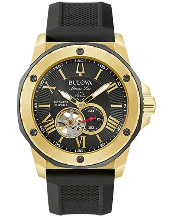 Ανδρικό ρολόι Bulova Marine Star Automatic 98A272, Μαύρο καντράν, Λουρί από Καουτσούκ