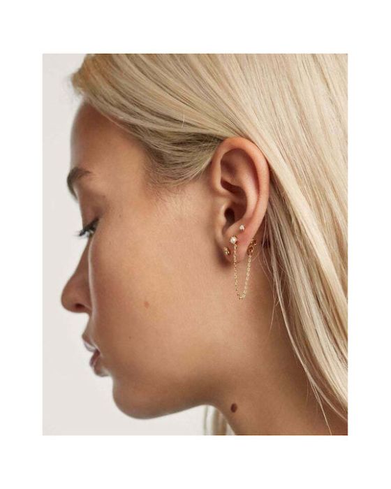 PDPAOLA Charlie Σκουλαρίκια από Ασήμι Επιχρυσωμένα με Πέτρες & Πέρλες BU01-019-U - 