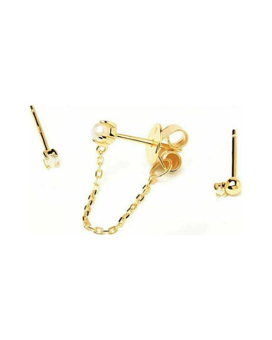 PDPAOLA Charlie Σκουλαρίκια από Ασήμι Επιχρυσωμένα με Πέτρες & Πέρλες BU01-019-U - 