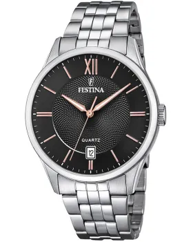 Ανδρικό ρολόι Festina F20425 / 6, Μαύρο καντράν, Μπρασελέ από Ανοξείδωτο ατσάλι