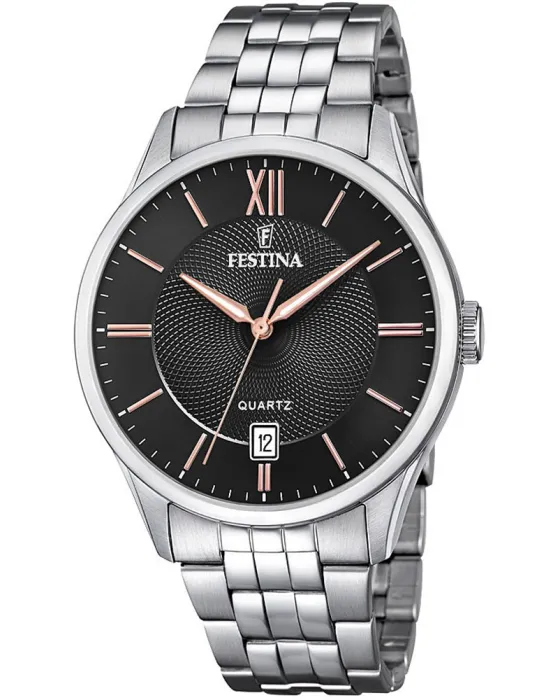Ανδρικό ρολόι Festina F20425 / 6, Μαύρο καντράν, Μπρασελέ από Ανοξείδωτο ατσάλι