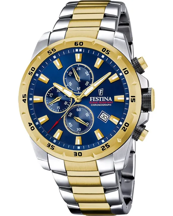 Ανδρικό ρολόι Festina Chronograph F20562 / 2, Μπλε καντράν, Μπρασελέ από Ανοξείδωτο ατσάλι
