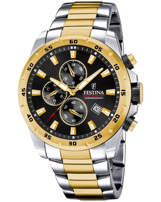 Ανδρικό ρολόι Festina Chronograph F20562 / 4, Μαύρο καντράν, Μπρασελέ από Ανοξείδωτο ατσάλι