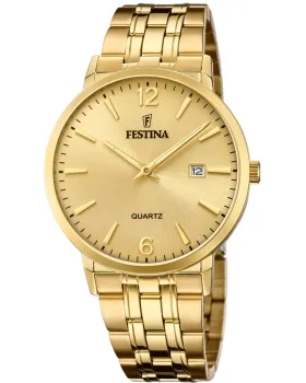 Ανδρικό ρολόι Festina F20513/3, Χρυσό καντράν, Μπρασελέ από Ανοξείδωτο ατσάλι