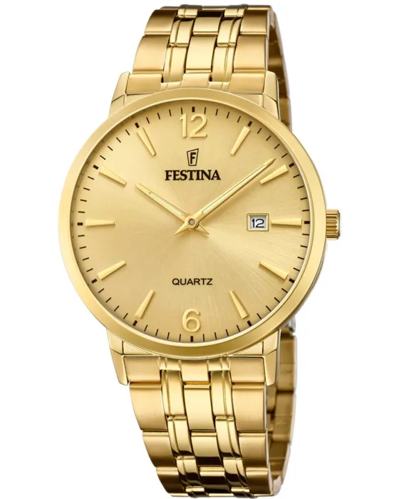 Ανδρικό ρολόι Festina F20513/3, Χρυσό καντράν, Μπρασελέ από Ανοξείδωτο ατσάλι