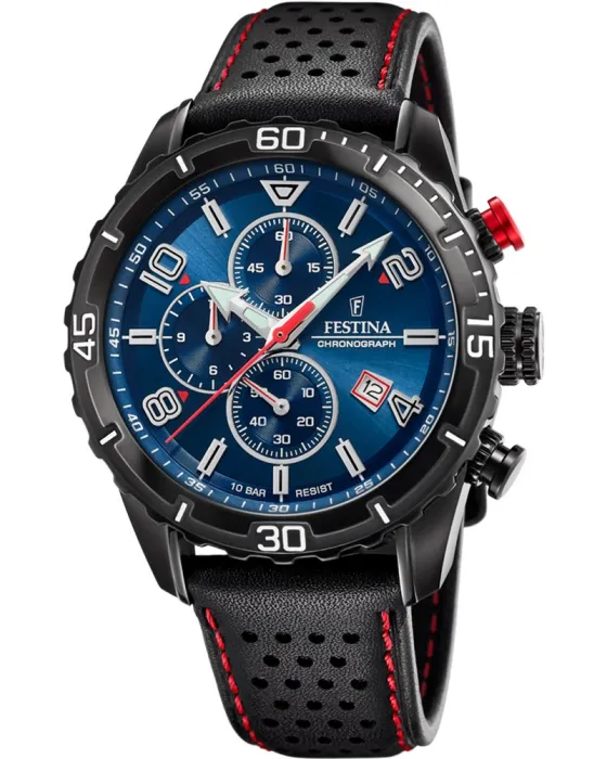 Ανδρικό ρολόι Festina Chronograph F20519 / 2, Μπλε καντράν, Λουρί από Δερμάτινο