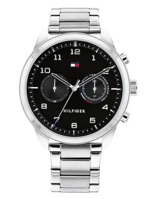 Ανδρικό ρολόι Tommy Hilfiger Patrick 1791784, Μαύρο καντράν, Μπρασελέ από Ανοξείδωτο ατσάλι