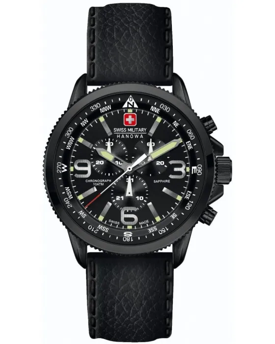 Ανδρικό ρολόι Swiss Military Hanowa Arrow Chronograph 06-4224.13.007, Μαύρο καντράν, Λουρί από Δερμάτινο