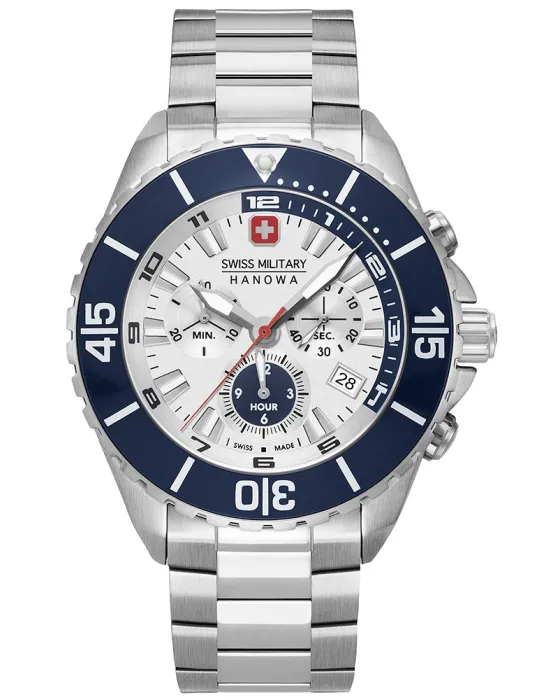 Ανδρικό ρολόι Swiss Military Hanowa Ambassador Chronograph 06-5341.04.001, Λευκό καντράν, Μπρασελέ από Ανοξείδωτο ατσάλι